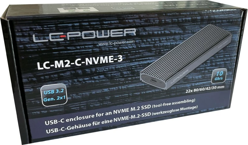 Kasë LC-Power LC-M2-C-NVME-3 për SSD M.2, USB Type-C, e zezë