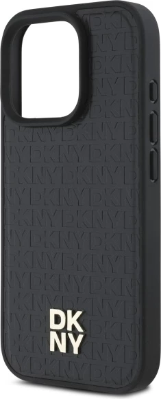 Mbështjellës DKNY Repeat Pattern Stack Logo MagSafe për iPhone 16 Pro, i zi