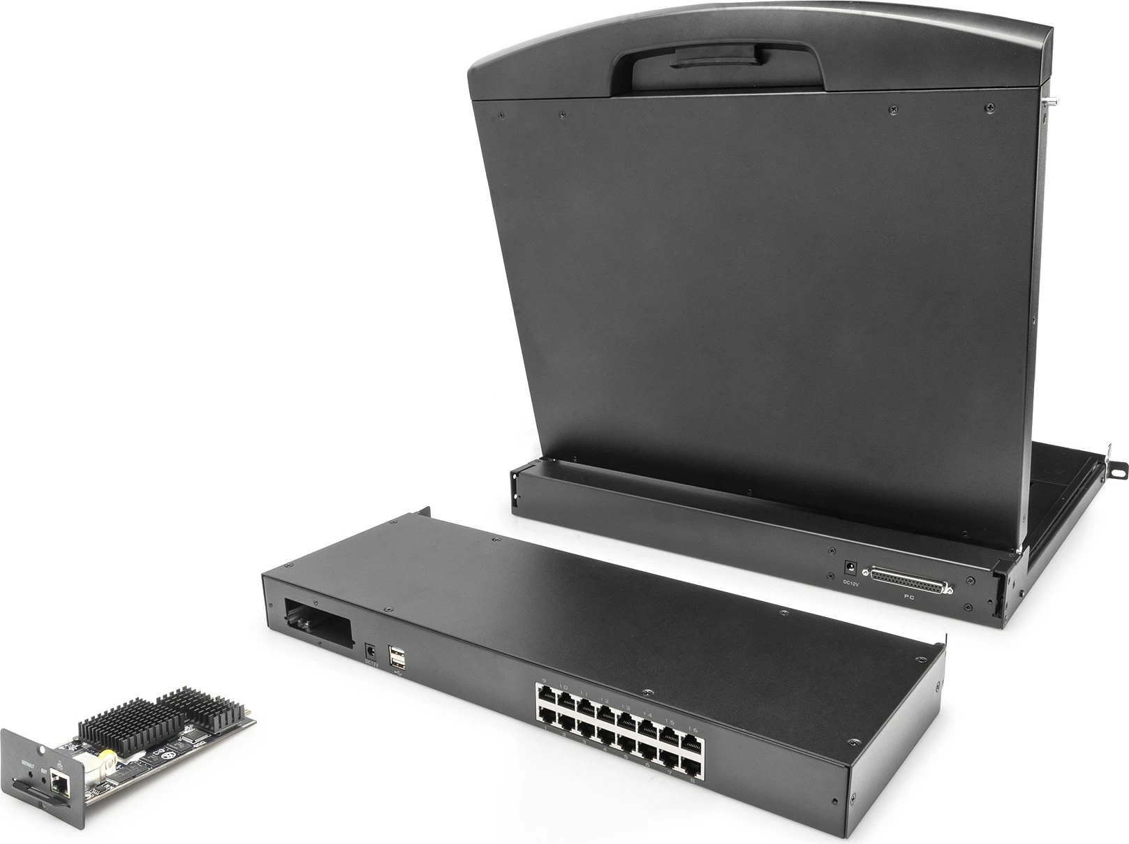 KVM Switch Digitus 16-Port, Cat.5, për konsolë modulare, zi