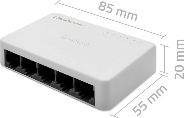 Switch rrjeti Qoltec 52245, 5 porta RJ45, Fast Ethernet, i bardhë