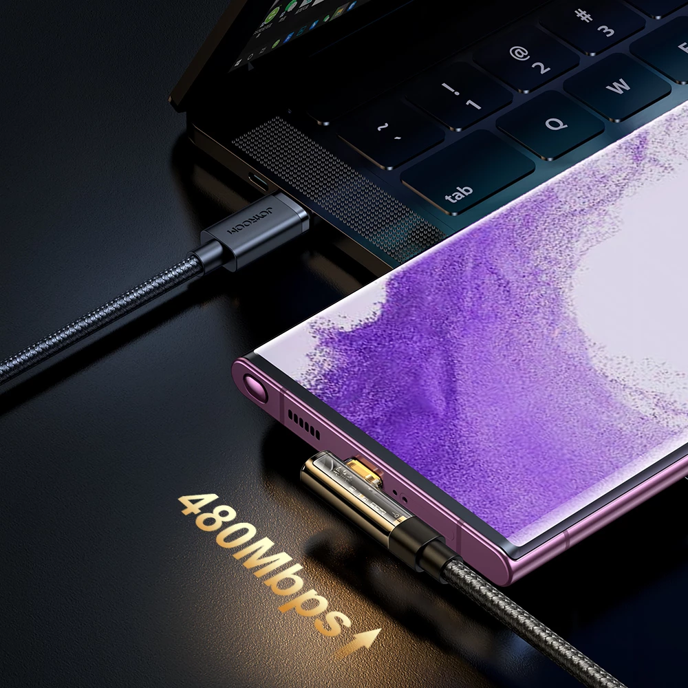 Kabllo USB-C me kënd 90°, Joyroom S-UC027A6, 1.2m, 3A, e zezë