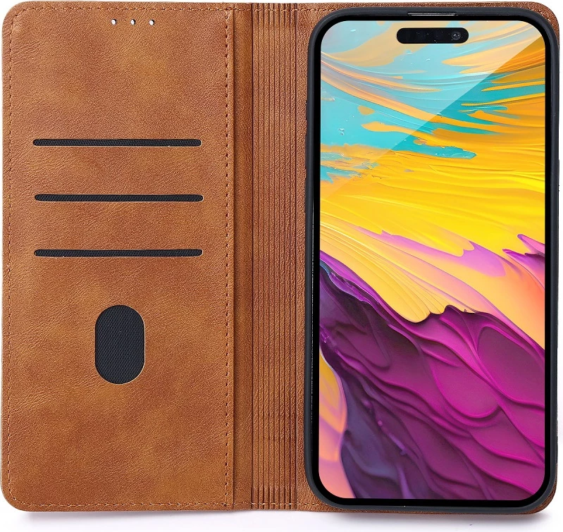 Mbështjellës flip HAVANA Sleek për iPhone 17 Pro, me magnet, TPU + lëkurë artificiale, kafe (MPN 23975)