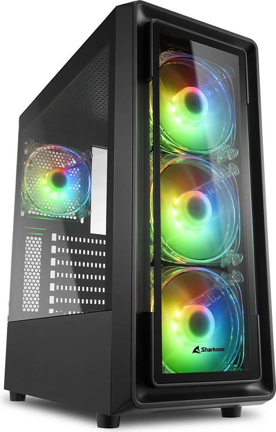 Kasë Sharkoon TK4 RGB, Midi Tower, ATX, 4 ventilatorë RGB, xham i temperuar, e zezë