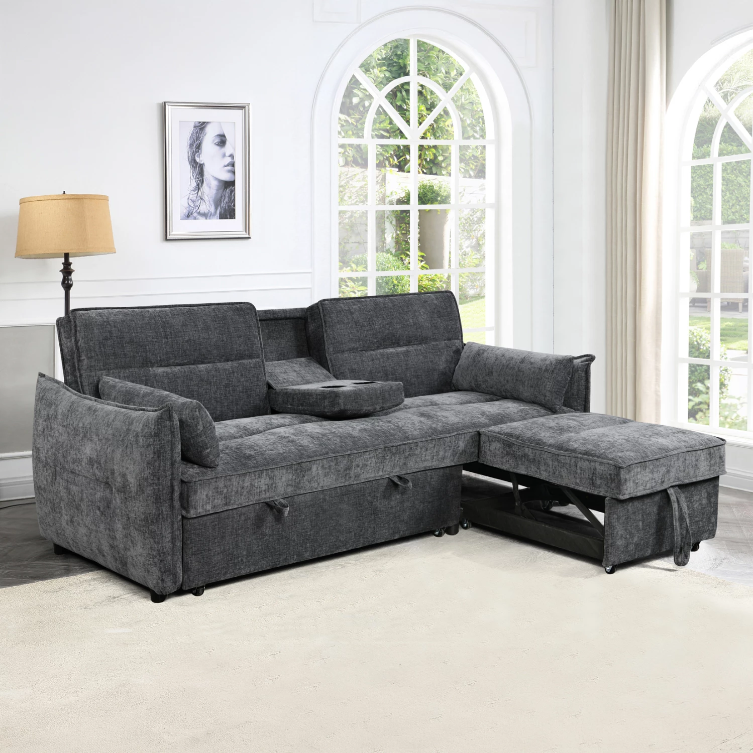Divan-krevat dy ulëshe VELAR, material gri, FH3305.01, 208x86x85cm