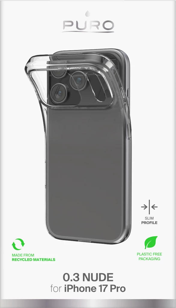 Mbështjellës Puro 0.3 Nude Ultra-Slim TPU për iPhone 17 Pro, Transparent
