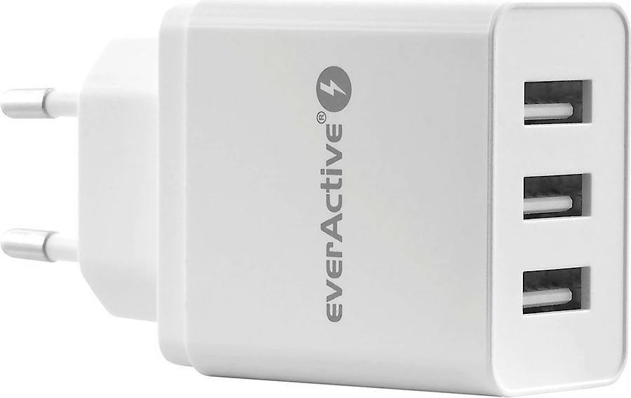Karikues rrjeti everActive SC-300 me 3x USB, iQ Smart Charging, Bardhë