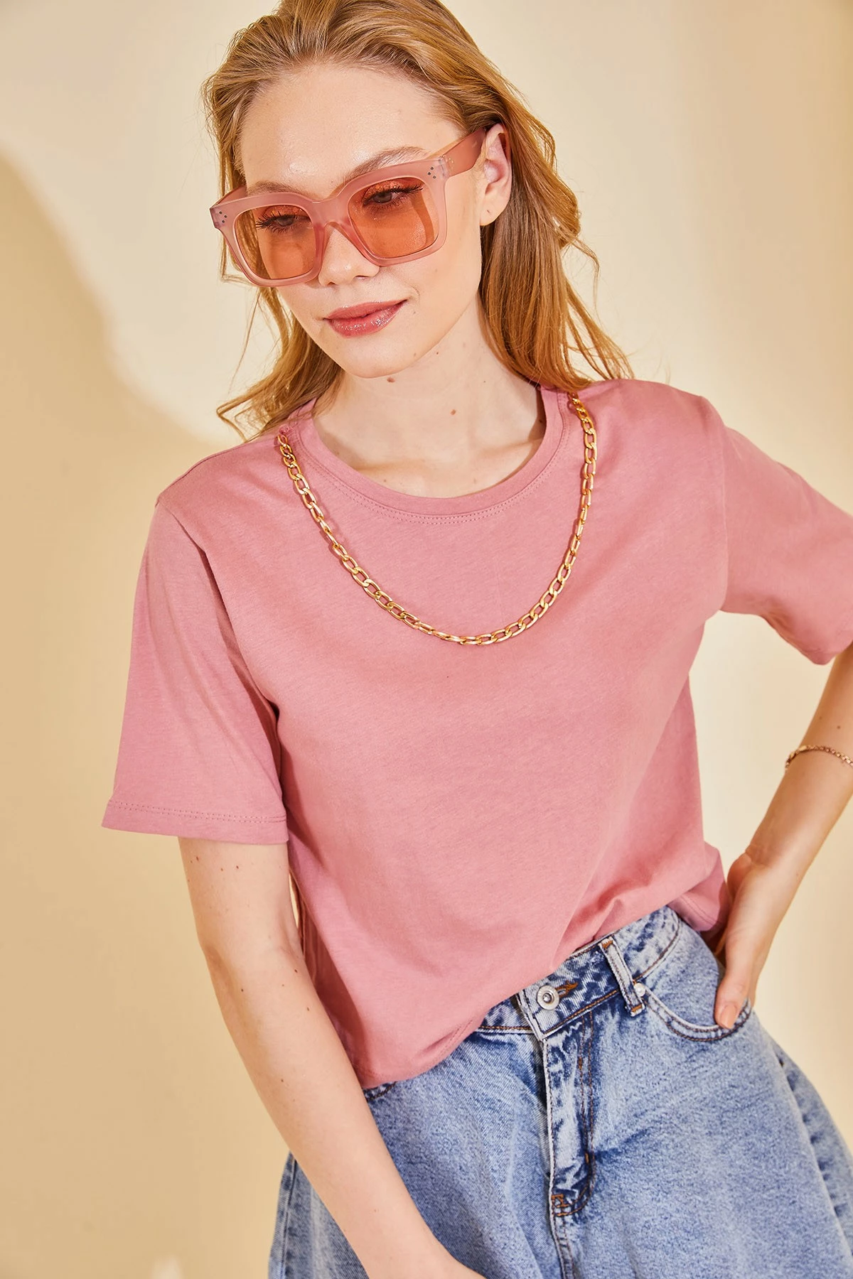 Bluzë për gra, pambuk 100%, ngjyrë pluhur, Jumeon X128101