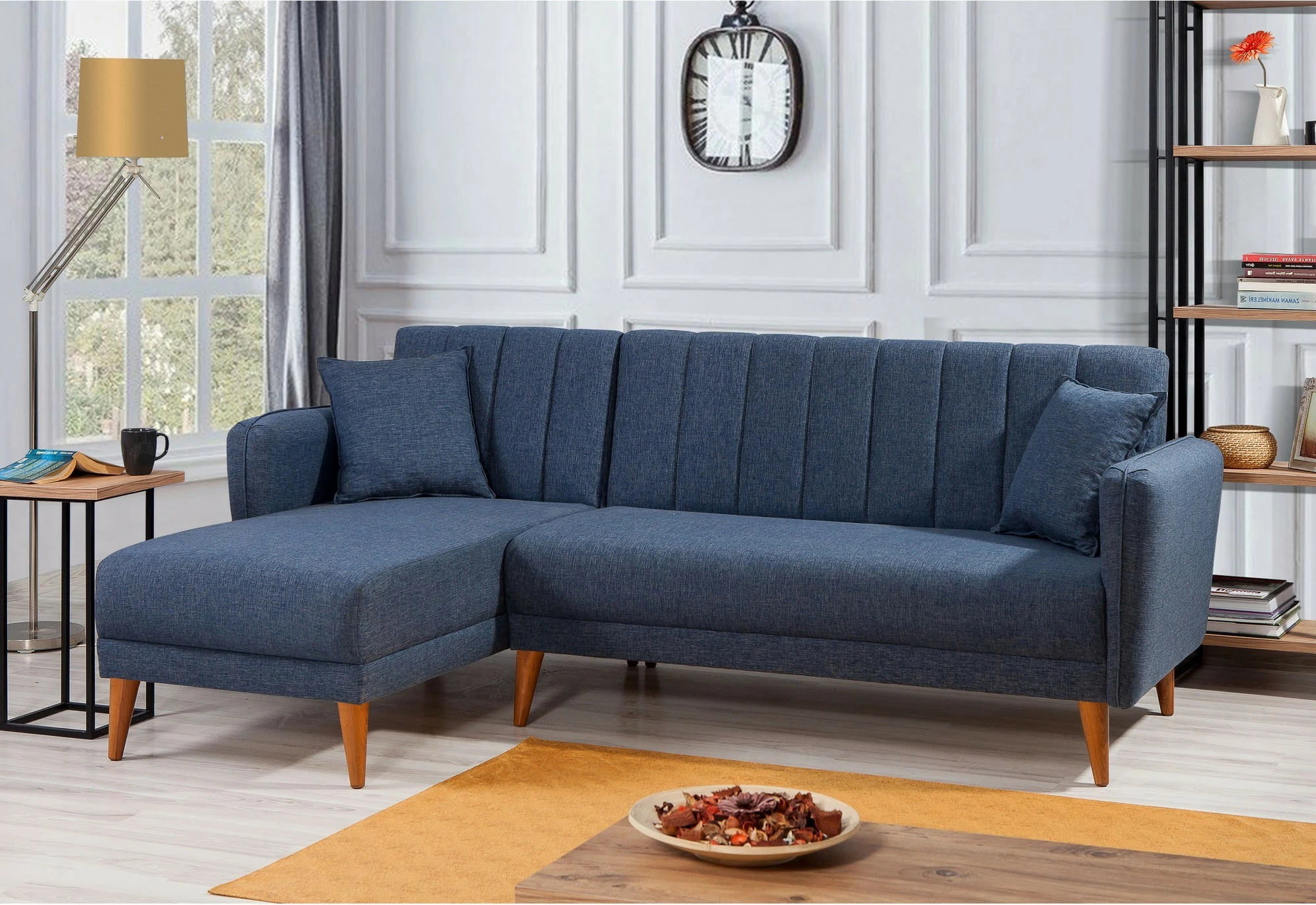 Kënd divan-krevat Atelier del Sofa, kënd majtas, ngjyrë kaltër e errët