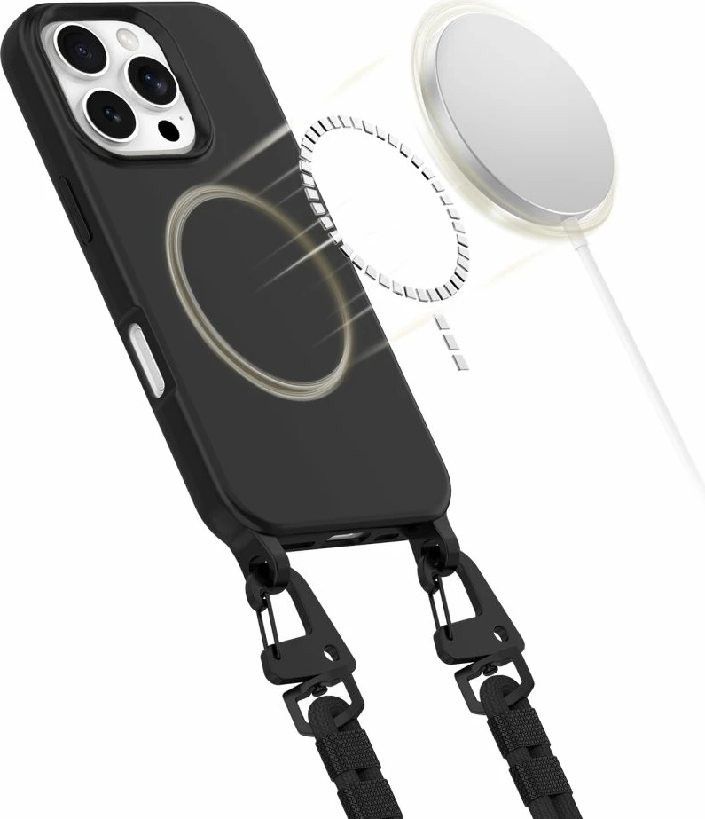 Mbështjellës Tech-Protect Magnecklace për iPhone 16 Pro Max, MagSafe, i zi, me litar