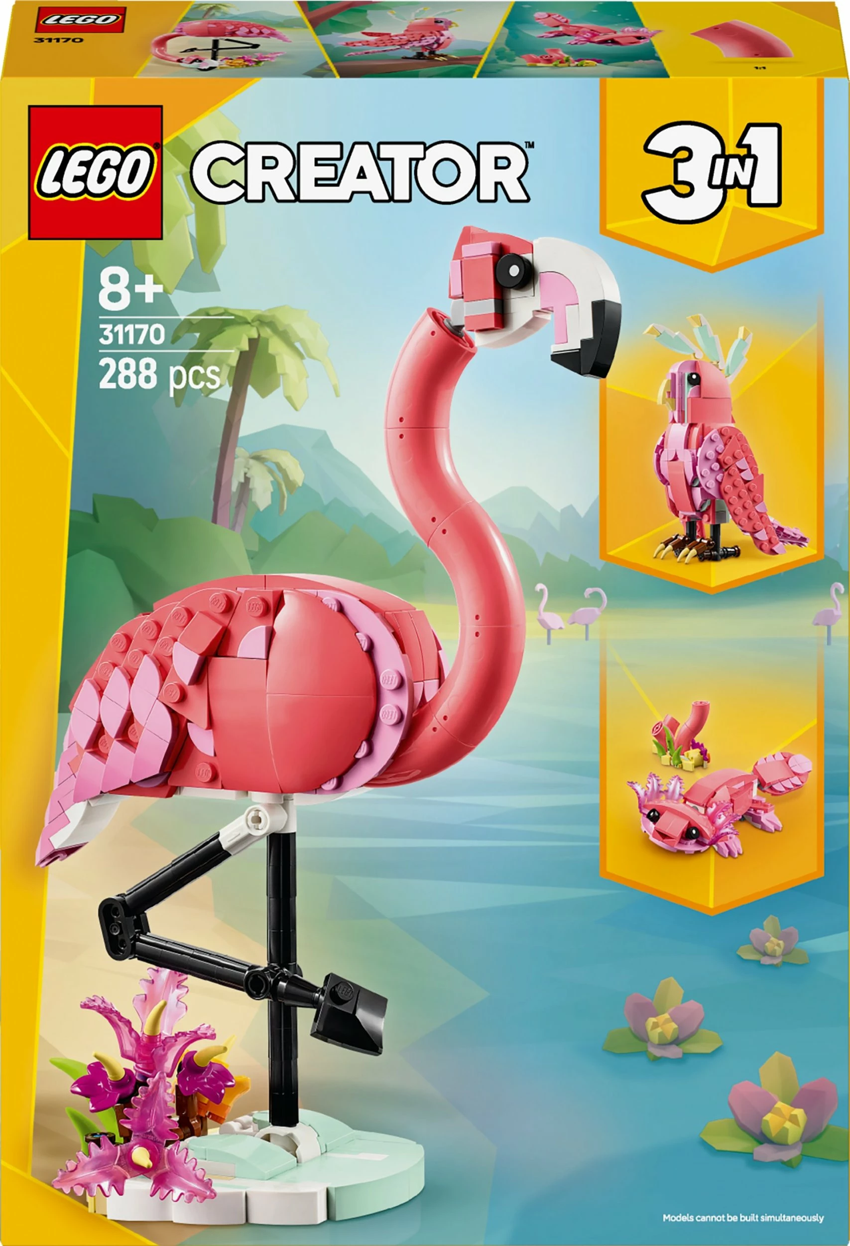 Set LEGO Creator 3-në-1 Wild Animals: Pink Flamingo 31170, 288 copë, 8+, rozë