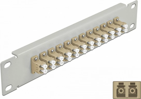 Patch panel fiber optike DeLOCK 10" 12-Port LC Duplex, 1U, metal, beige/gri