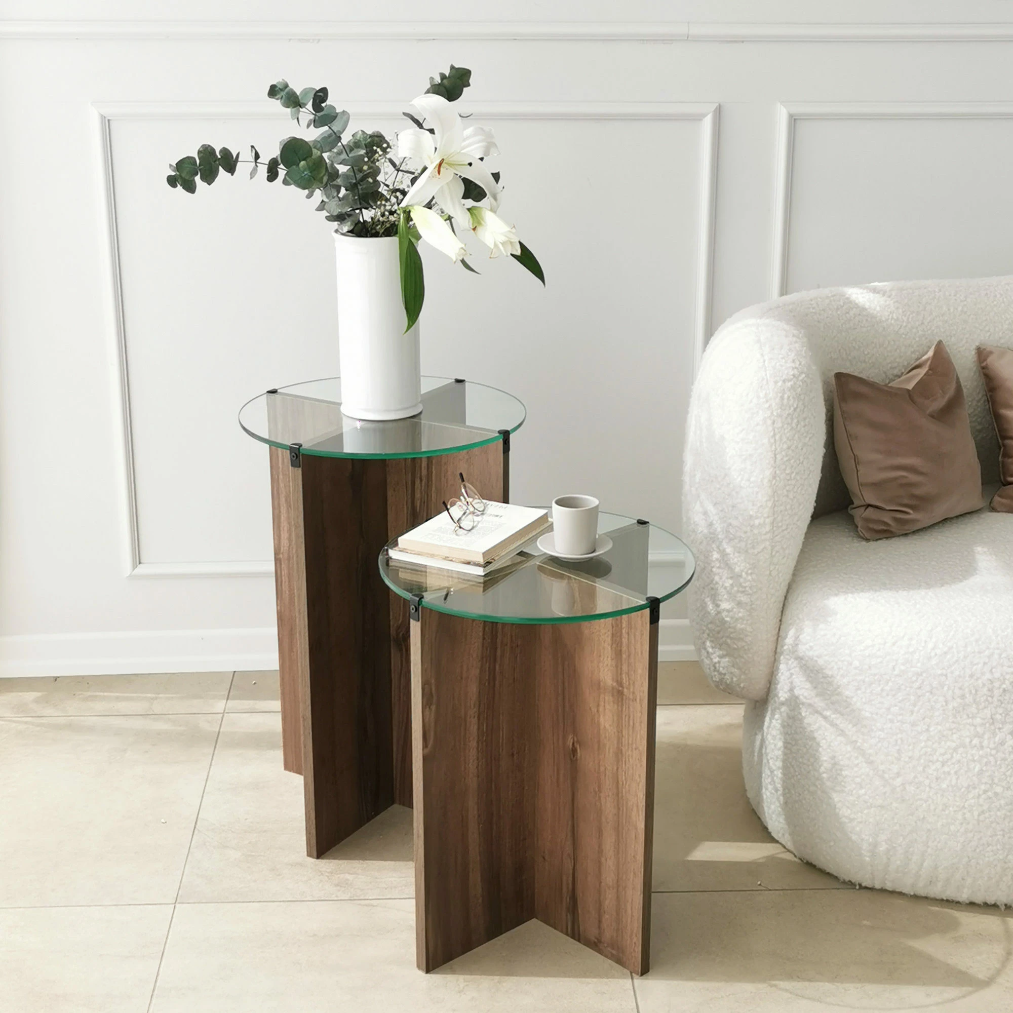 Set tavolina ndihmëse të vendosshme (2 copë), Hanah Home, Lily, ngjyrë arre