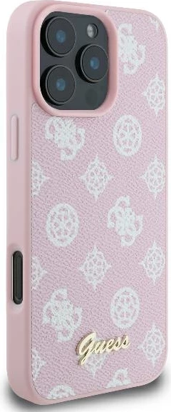 Mbështjellës Guess Peony Script Logo MagSafe për iPhone 16 Pro, Rozë