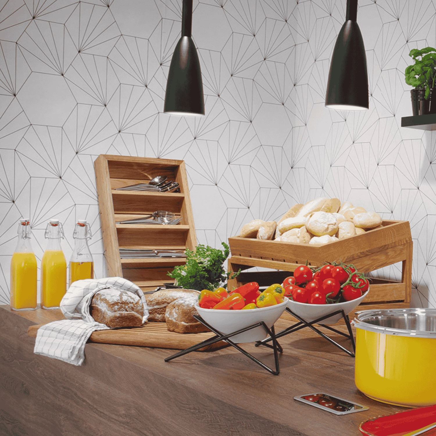 Dërrasë prerëse buke 2-pjesëshe, Fine Dine, Madeira, 480x325x25 mm, dru lisi, kafe/zezë