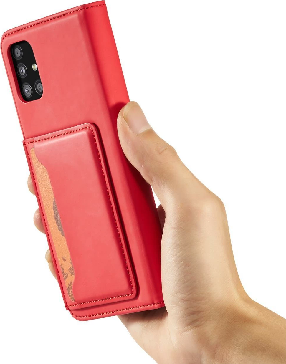 Mbështjellës Hurtel Magnet Card Case për Samsung Galaxy A13 5G, me portofol dhe mbajtëse, Kuq