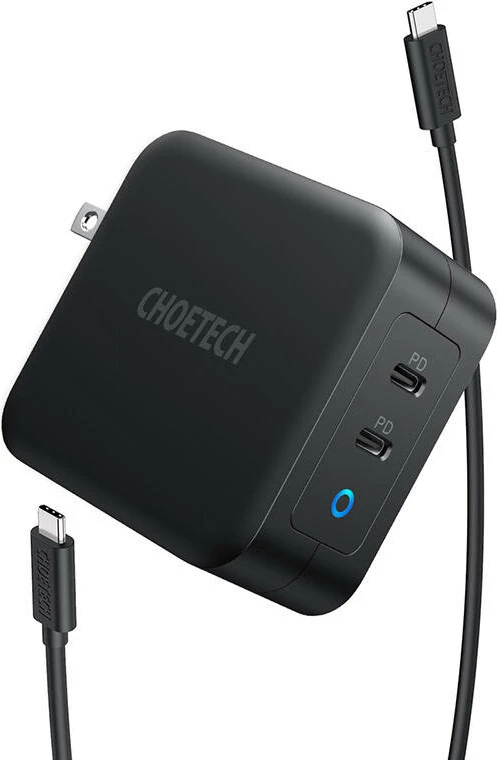Kasë karikimi Choetech PD6008, 2x USB-C, 100W, GaN, e zezë
