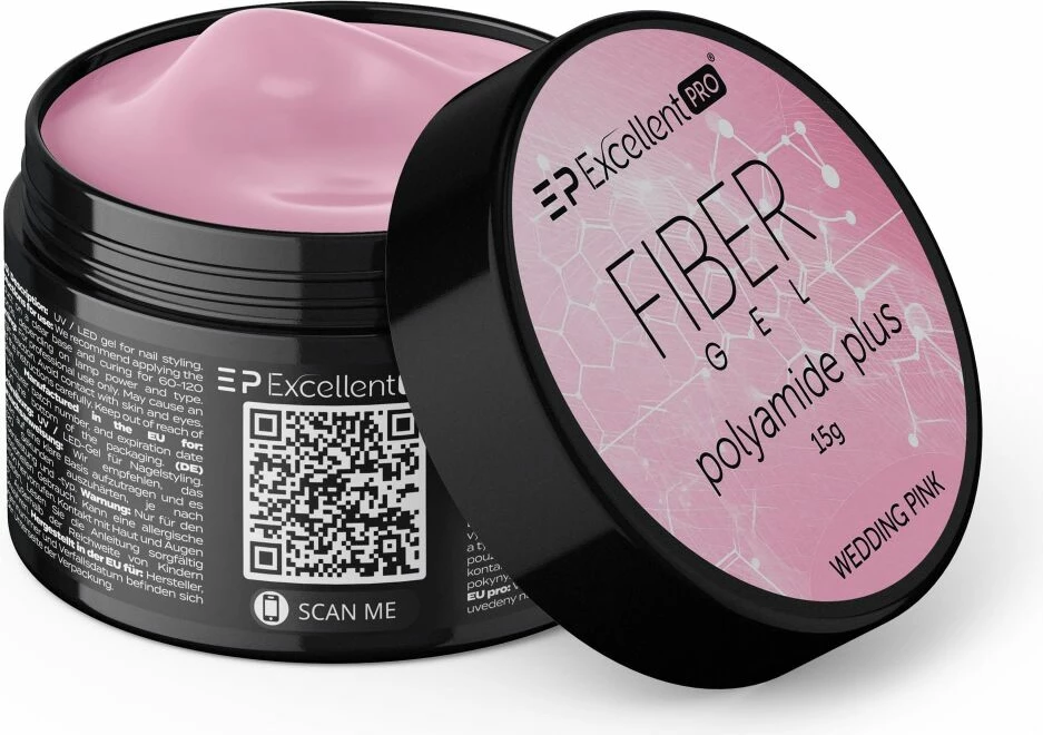 Xhel ndërtues për thonj për femra Excellent PRO Fiber Gel Polyamide Plus Wedding Pink 15g