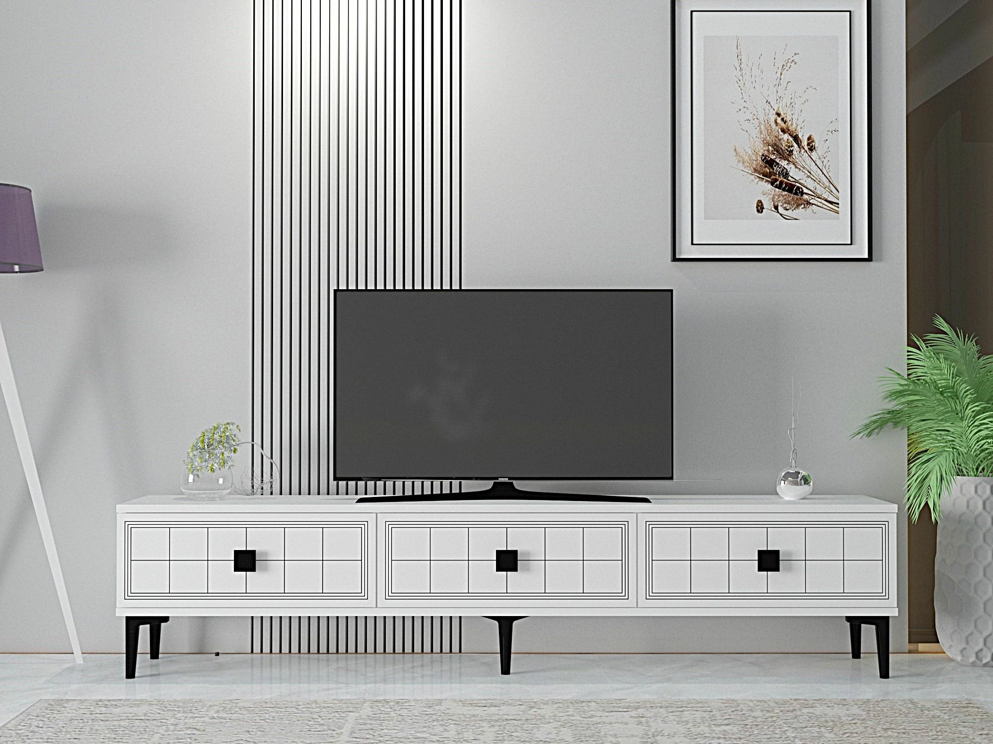 Komodë TV Skye Decor, Yuka 180, e bardhë