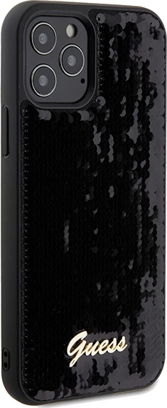 Mbështjellës Guess Sequin Script Metal për iPhone 12/12 Pro, i zi
