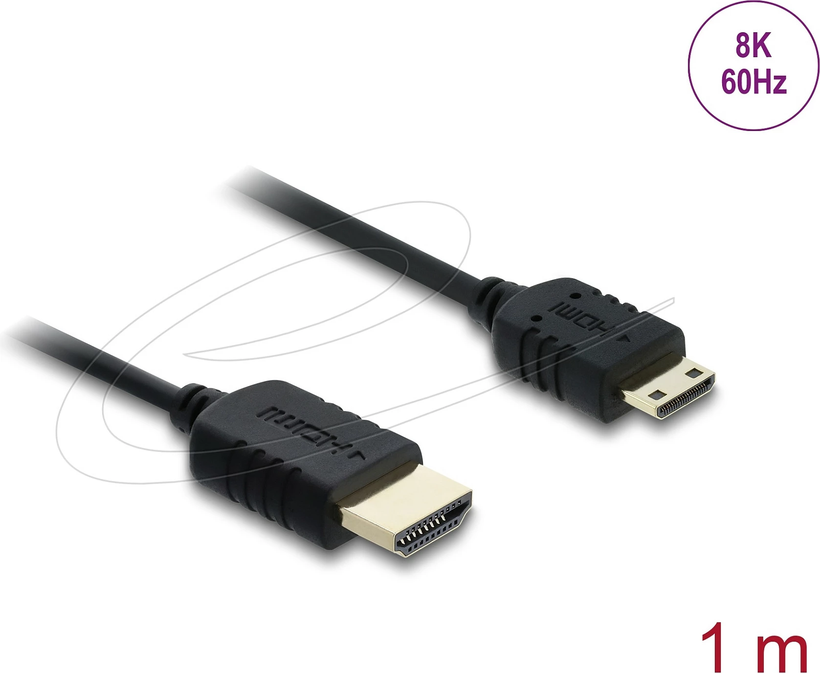 Kabllo HDMI DeLOCK 81684, 1 m, HDMI-A në Mini HDMI-C, 8K 60Hz, 48 Gbit/s, eARC, e zezë