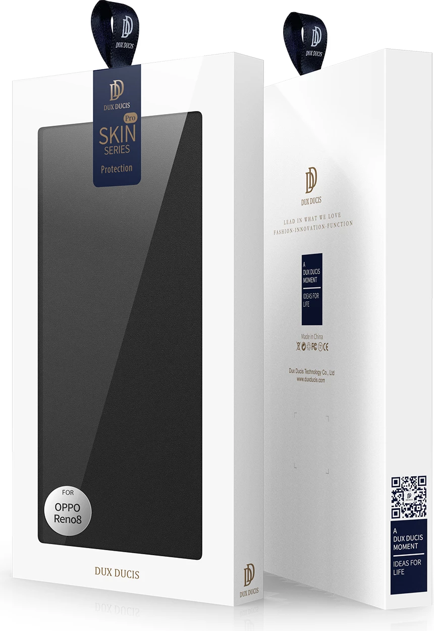 Mbështjellës Dux Ducis Skin Pro për Oppo Reno 8, me kapak, xhep kartelash dhe qëndrim, i zi