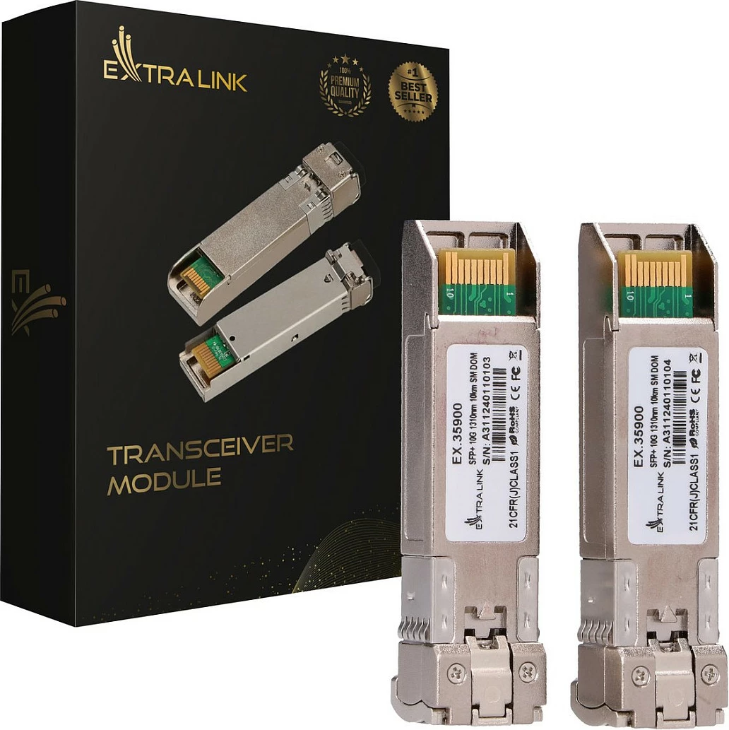 Modul SFP+ Extralink 10G LR, 2 copë, 10Gbps, 1310nm, 10km, LC/UPC, singlemode, argjendi