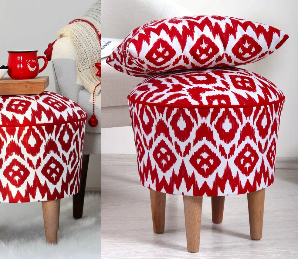 Puf bohem, ngjyrë e kuqe dhe e bardhë, Atelier del Sofa, Cor