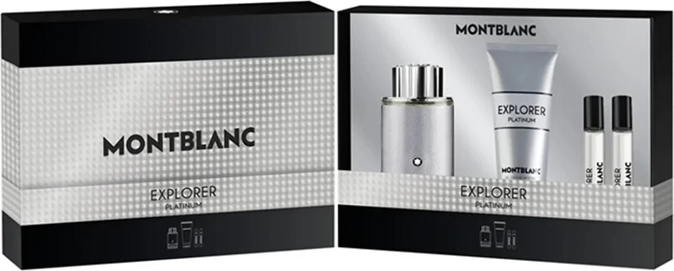 Set Eau de Parfum për meshkuj Mont Blanc Explorer Platinum, 100ml + 2x7.5ml + xhel dushi 100ml
