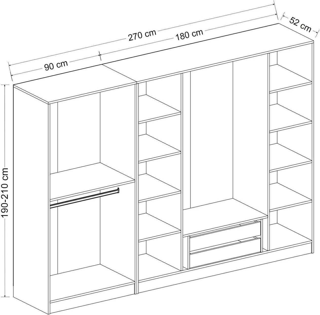 Dollap garderobe, ngjyrë dore, Skye Decor, 7670, 270x210x52 cm