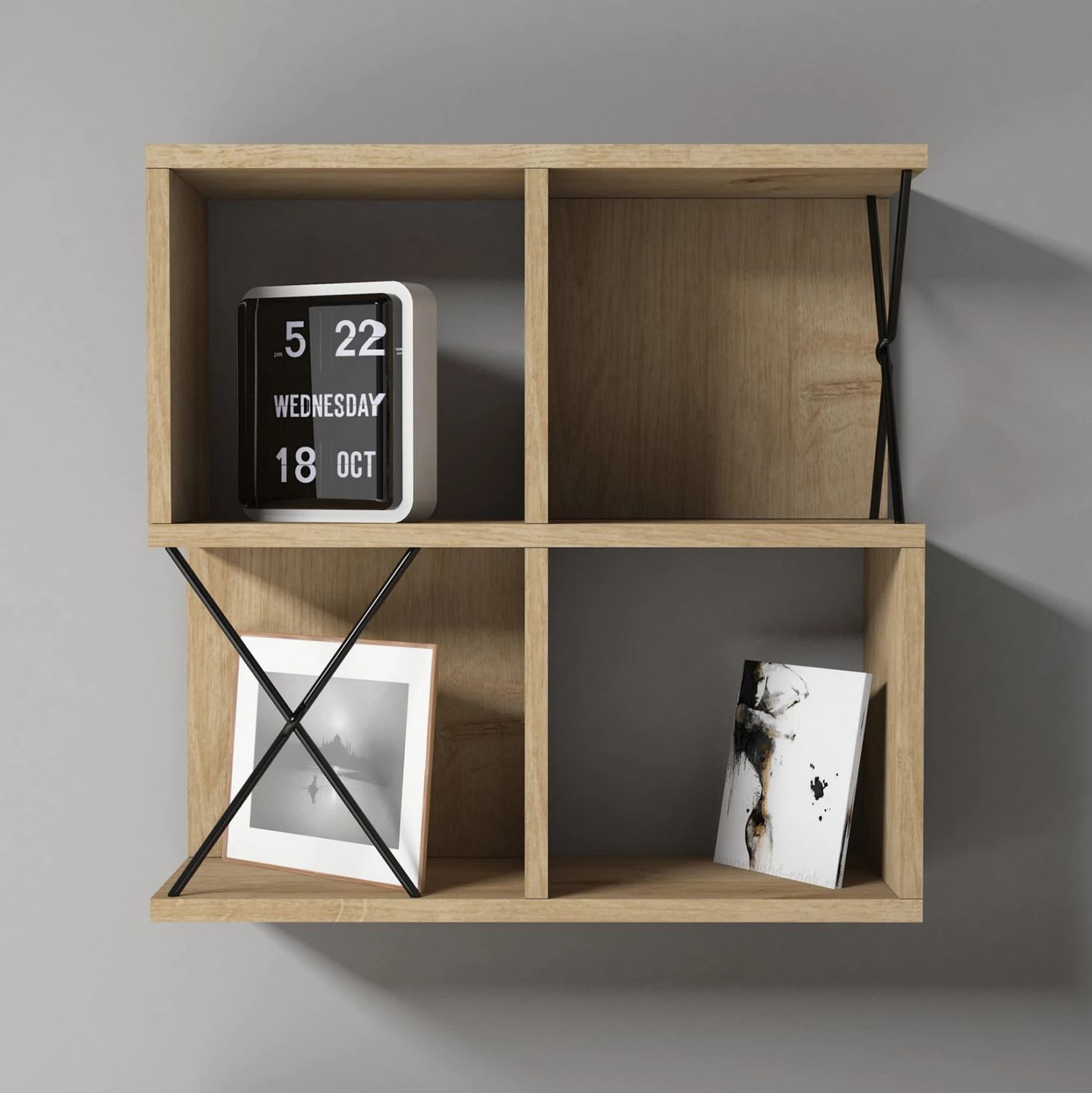 Raft muri FH9520.01 melaminë, ngjyrë lisi natyral, 60x24x60H cm