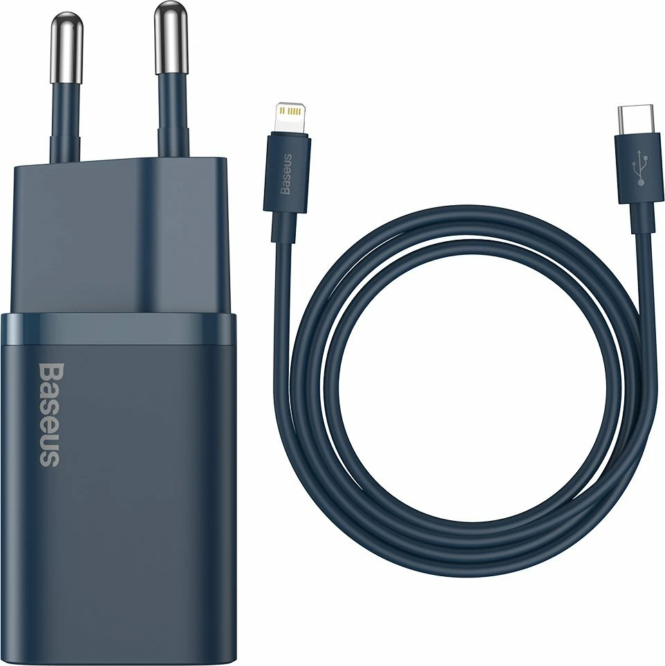 Karikues i shpejtë Baseus Super Si Quick Charger 1C, 20W, me kabllo USB-C në Lightning 1m, Blu