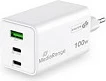 Karikues USB MEDIARANGE MRMA123, 100W GaN, 2x USB-C PD 3.0 + 1x USB-A QC 3.0, i bardhë