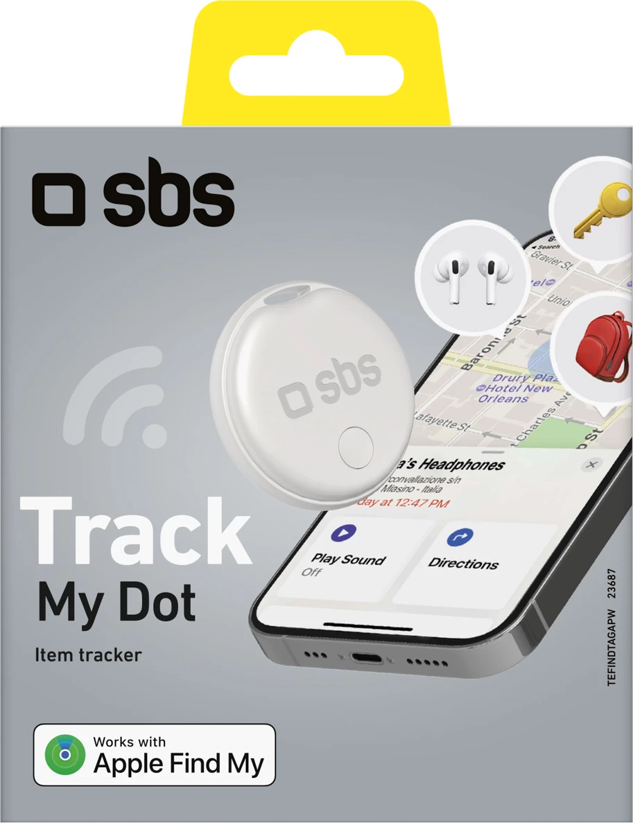 Tag gjurmues, SBS, Track My Circle, Apple Find My, alarm 90–100 dB, IP65, bateri CR2032, e bardhë, 1 copë
