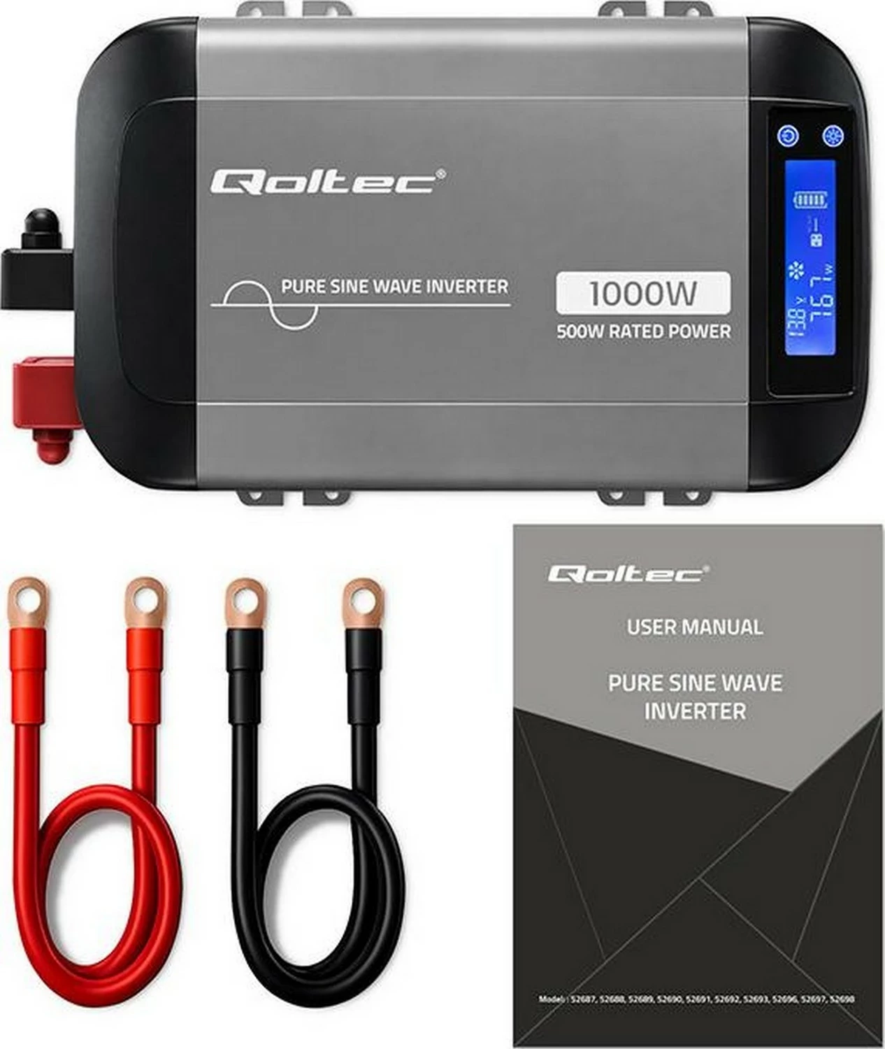 Inverter Qoltec Pure Sine Wave 12V në 230V 500/1000W, hiri
