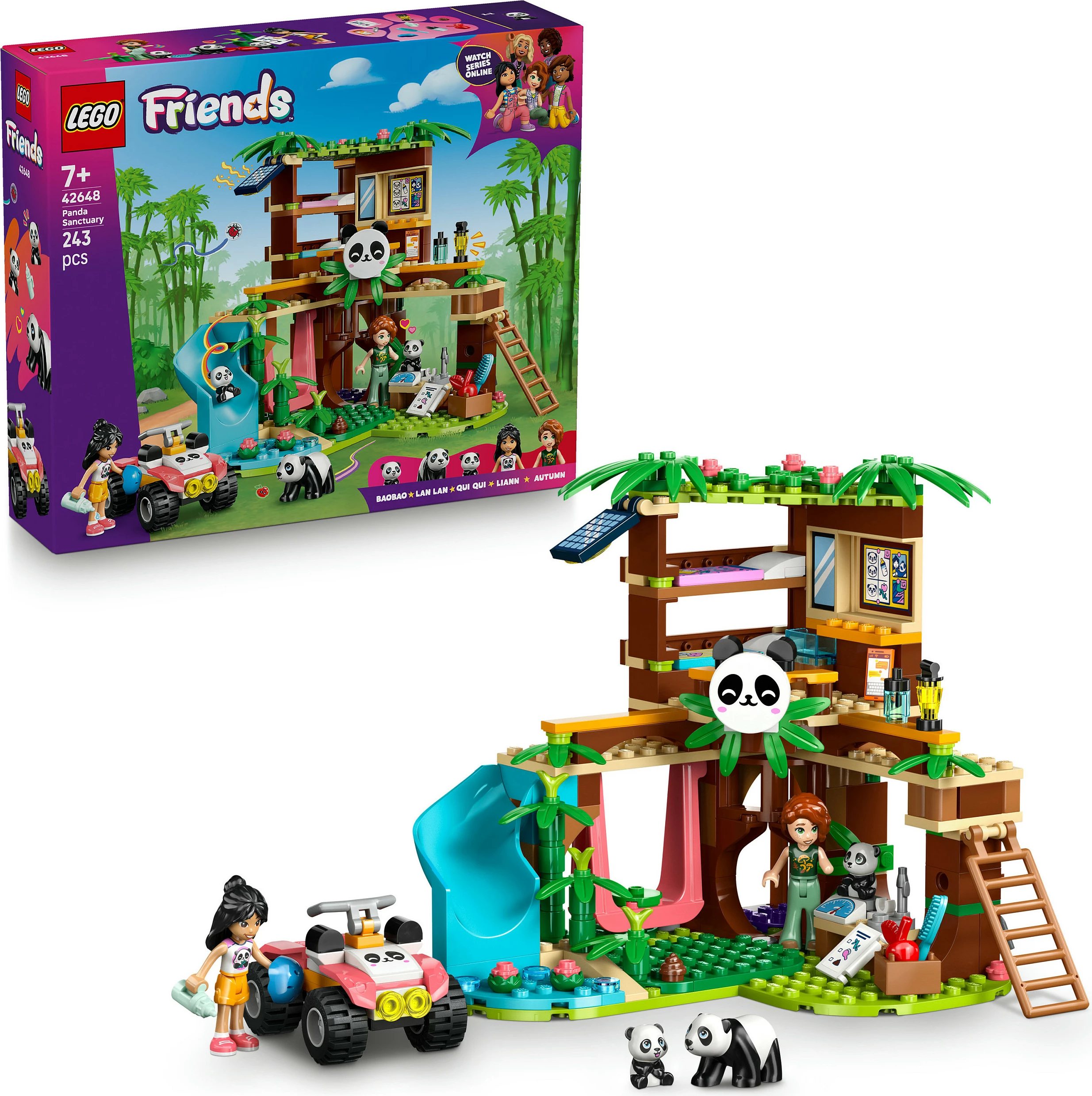 Set lodër LEGO Friends 42648 Strehë e Pandave, 243 copë, 7+