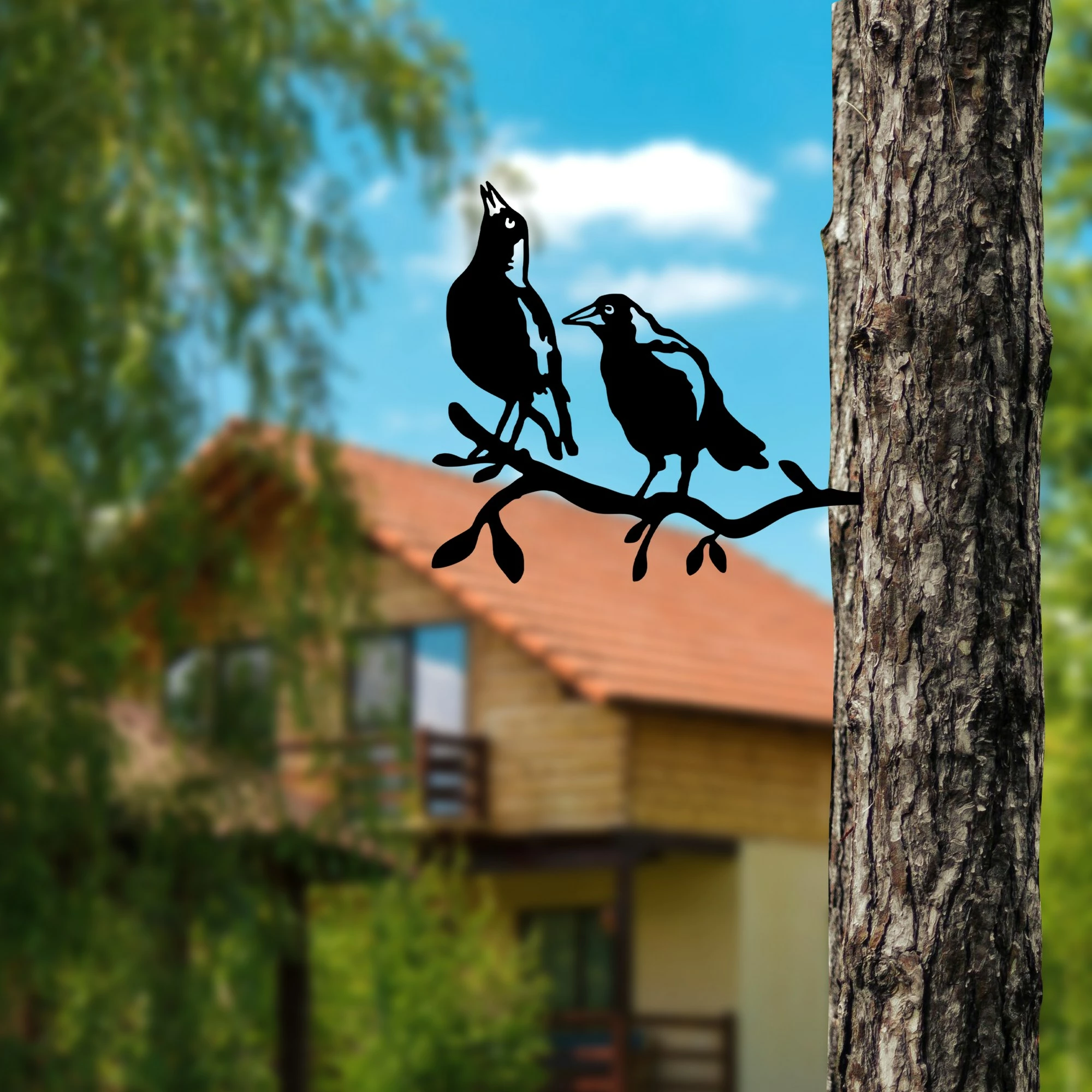 Objekt dekorativ për kopsht, Aberto Design, zog në degë, ngjyrë e zezë