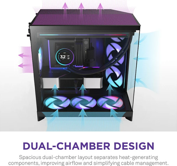 Kasë NZXT H9 Flow RGB+, Midi Tower ATX/EATX, Tempered Glass, Mesh, RGB, e zezë