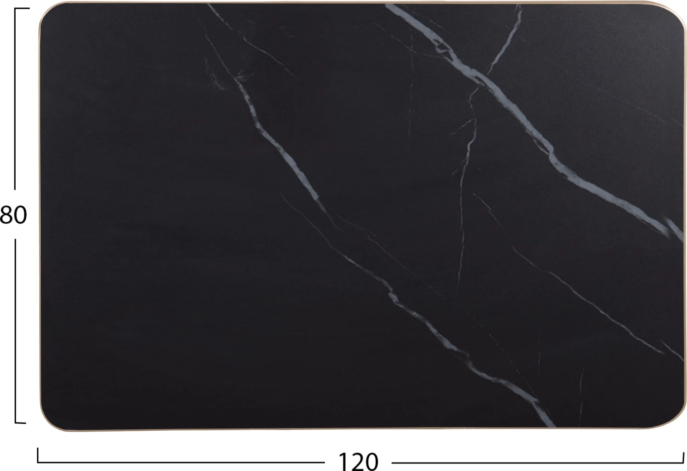 Sipërfaqe tavoline drejtkëndëshe prej guri të sinterizuar, FH6656.13, mermer i zi me kornizë alumini të artë, 120x80 cm