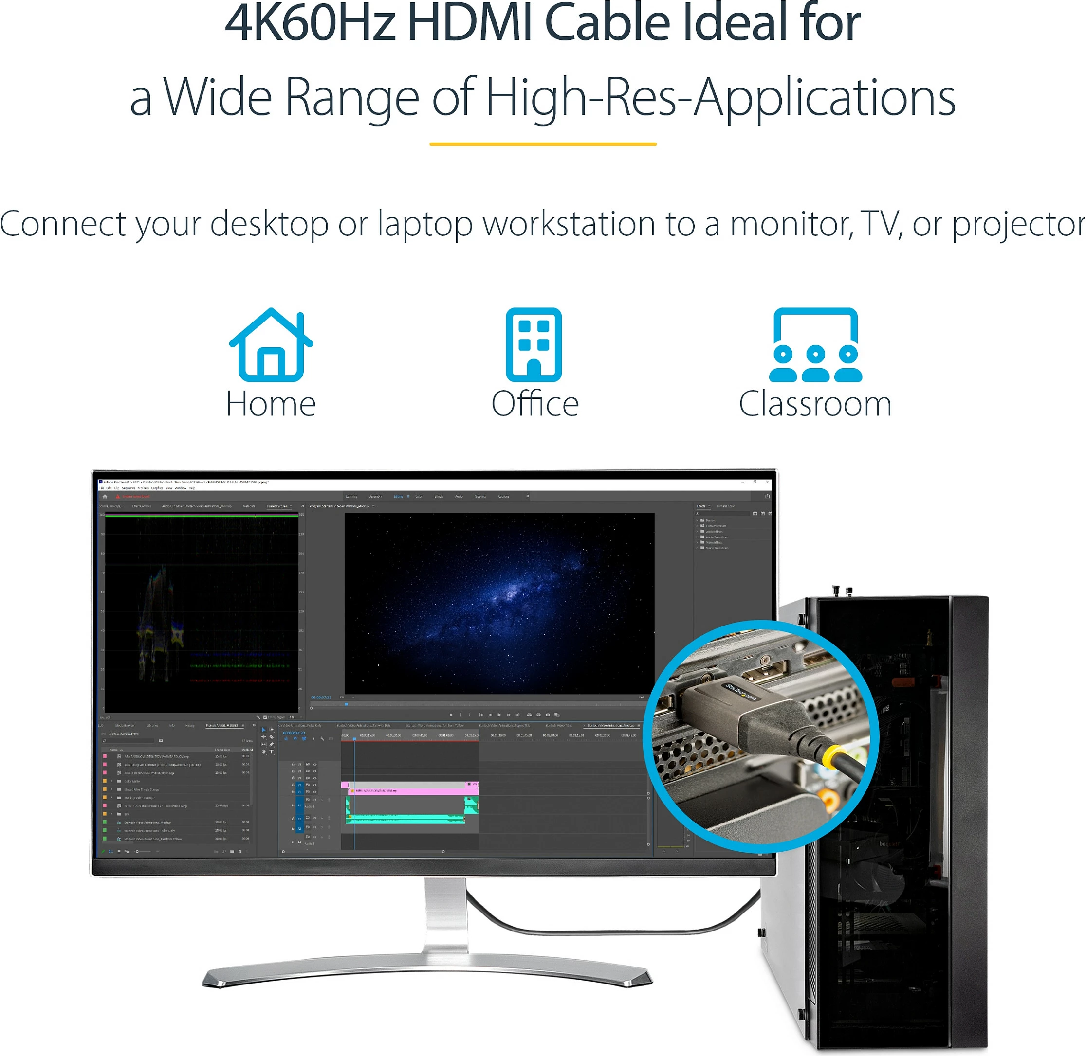 Kabllo HDMI StarTech 2m, HDMI 2.0b, 4K@60Hz, HDR10, ARC, Ethernet, zi/gri