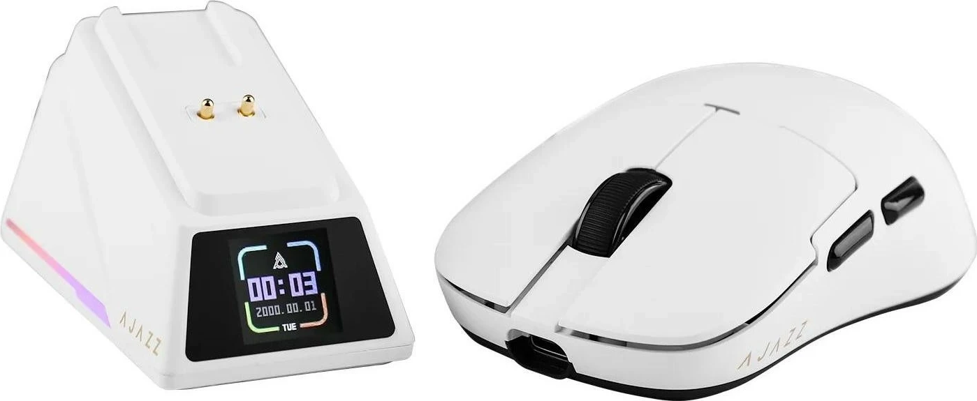Maus pa kabllo Ajazz AJ159 APEX, 42,000 DPI, 8,000 Hz, Dock karikimi, i bardhë