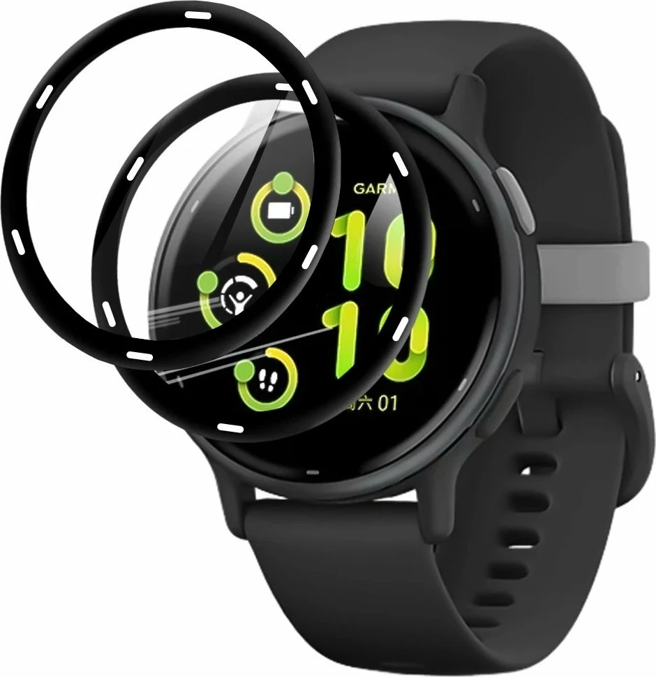 Xham mbrojtës hibrid Wozinsky Full Glue Full Cover për Garmin Vivoactive 5 38mm 0.2mm 7H, i zi, 2 copë