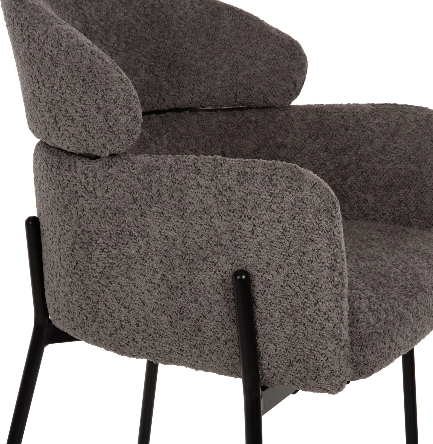 Karrige për bar mesatare WOLF FH8584.01, pëlhurë boucle gri, këmbë metalike të zeza, 56x56x96H cm., set prej 2 copë