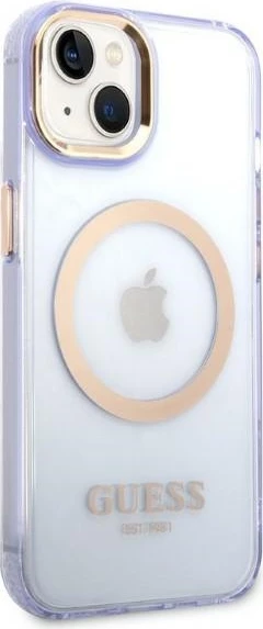 Mbështjellës Guess Gold Outline MagSafe për iPhone 14 6.1", vjollcë-ari