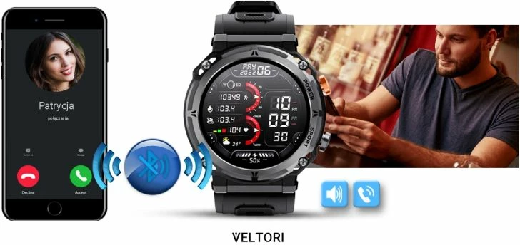 Smartwatch VELTORI për meshkuj, e zezë