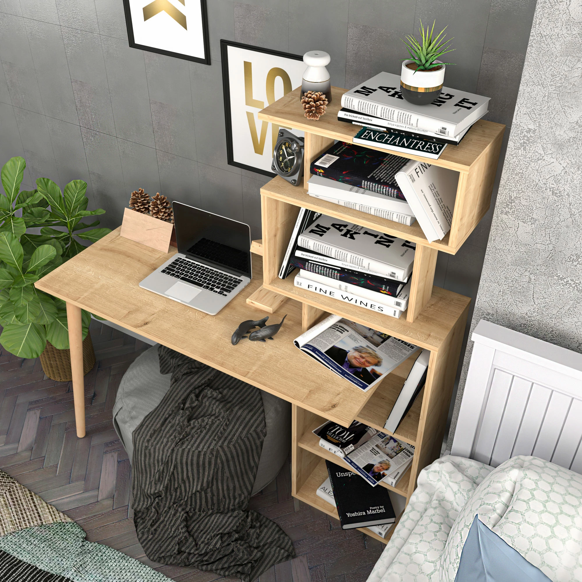 Tavolinë pune për studim, ngjyrë lisi, Hanah Home, Vina
