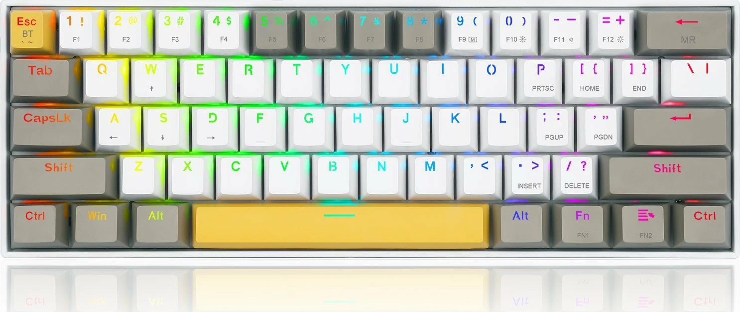 Tastierë mekanike Redragon Draconic Pro K530, Brown Switch, 60%, RGB, USB-C/BT/2.4GHz, bardhë/gri/verdhe