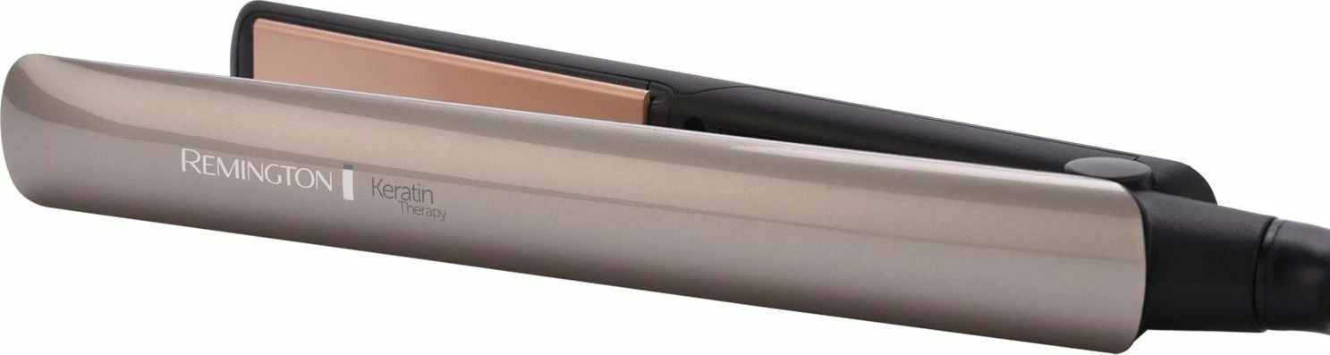 Drejtues flokësh Remington Keratin Therapy S8590, 160-230°C, pllaka qeramike me keratin, krem