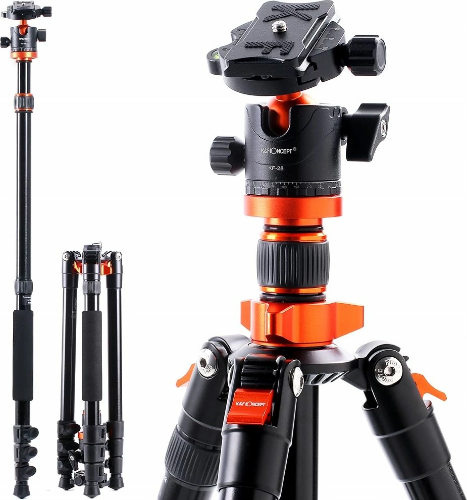 Tripod/monopod K&F Concept SB6234, 185 cm, 10 kg, kokë 360°, zezë/portokalli
