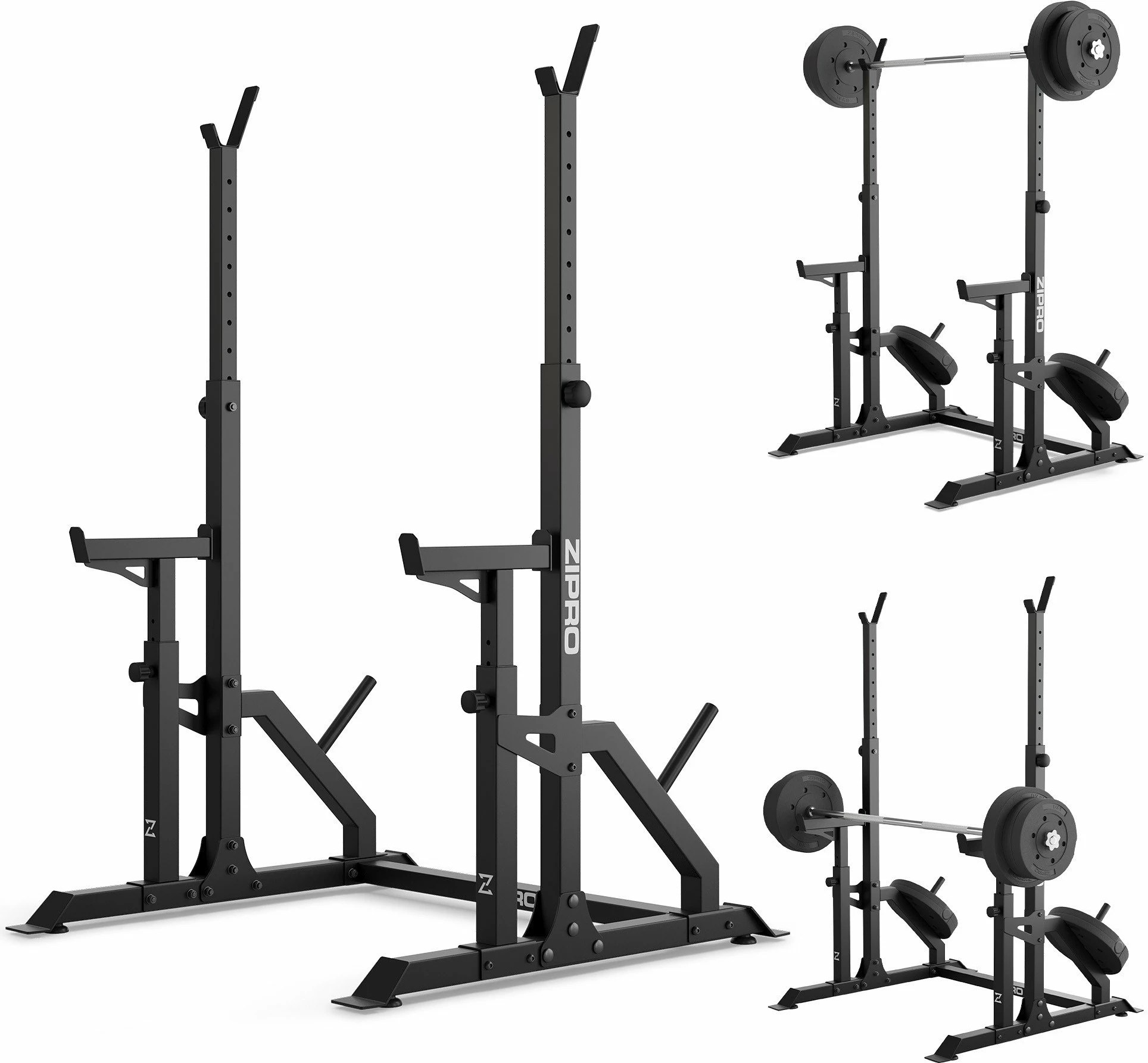 Rack për shtangë Zipro LIFT, i rregullueshëm me safety dhe mbajtëse për disqe, 320 kg, i zi
