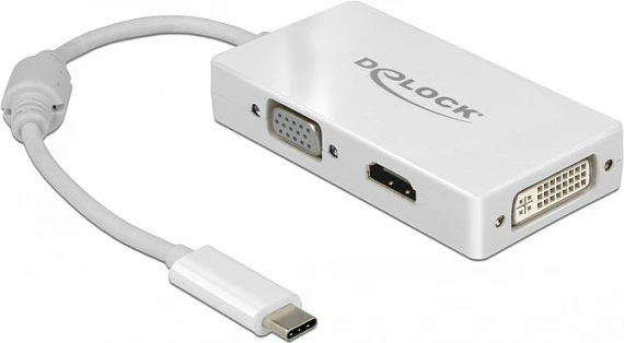 Adapter USB-C DeLOCK 63924, në VGA/HDMI/DVI, 4K 60Hz, 13 cm, i bardhë